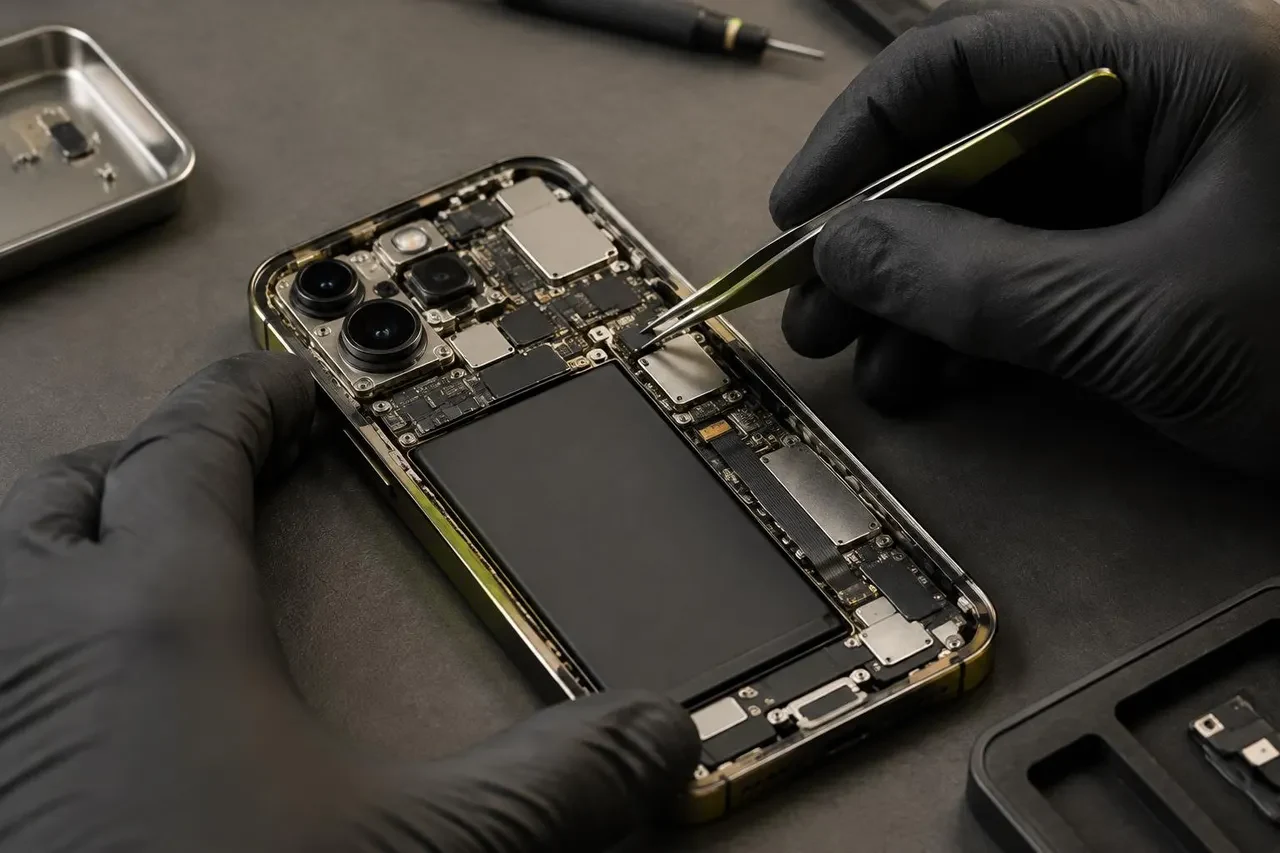 Illustrative Darstellung einer präzisen Smartphone-Reparatur